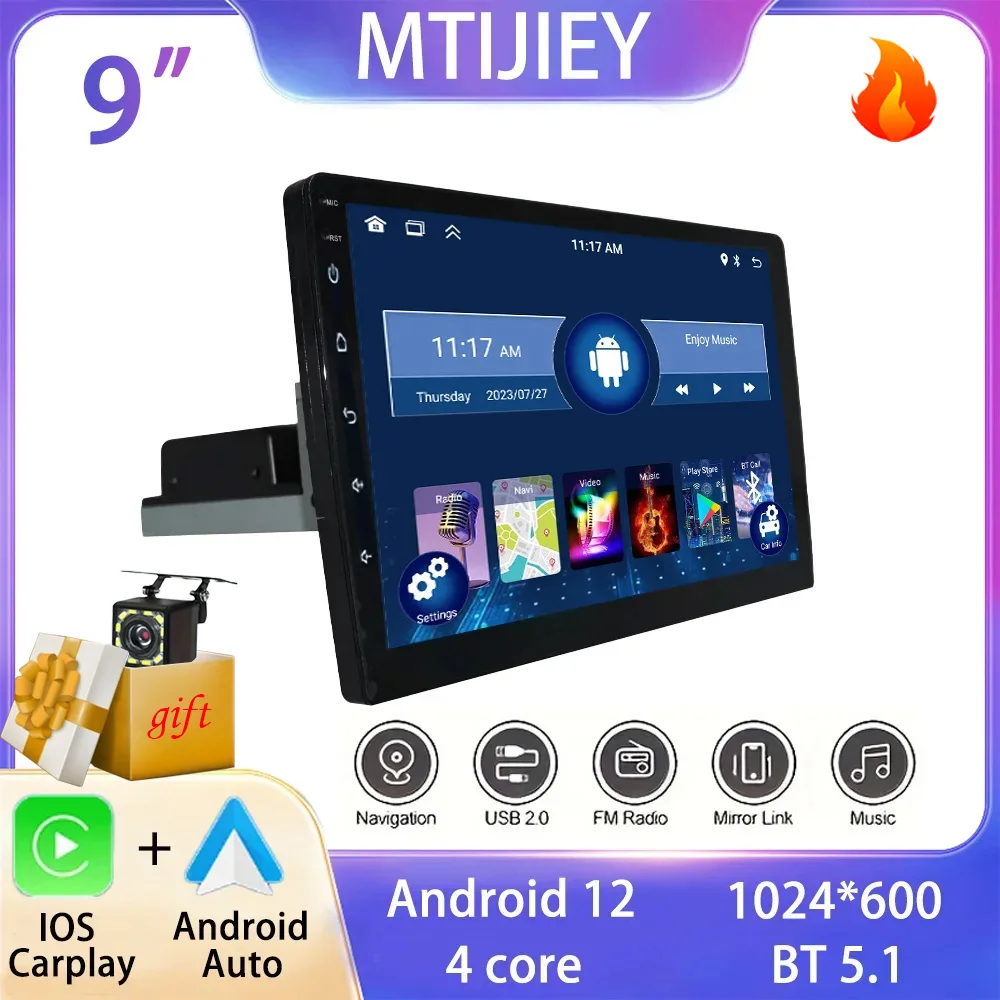 

9'' 4Core Android 1Din Car Multimedia CarPlay Universal Navigation GPS 1 DIN Headunit Auto Radio Audio Stereo DVD