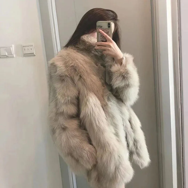 Autumn and winter new imitation fox fur grass coat small fragrance style and temperament high-end socialite warm coat