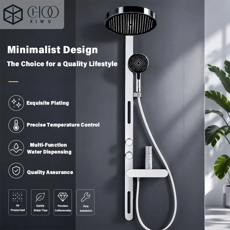 Wall-Mounted Large Shower Set, Brass Multifunctional Air-Injection Showerhead Set with Back Spray, Premium Grade
