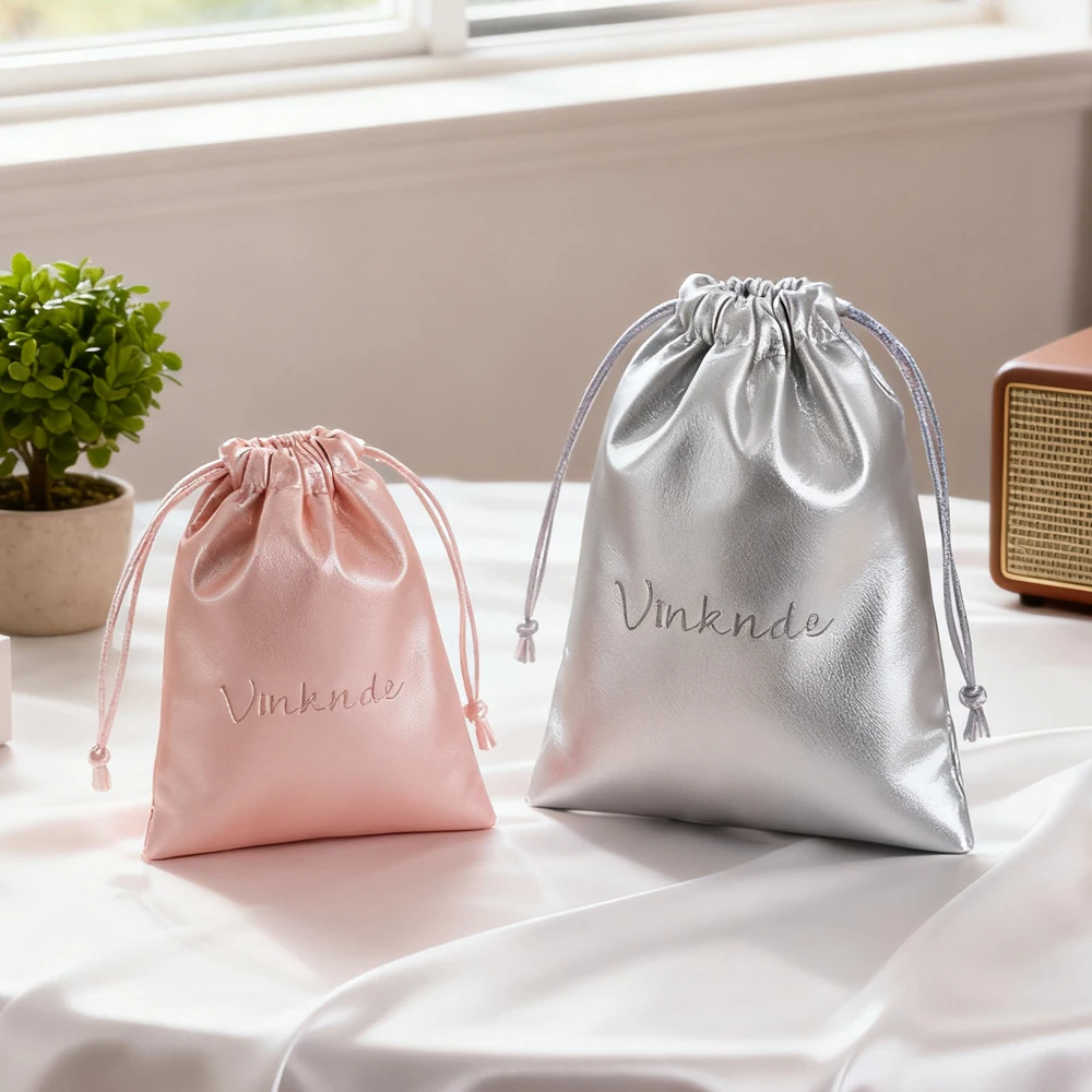 

50pcs/lot Bulk Jewelry Drawstring Organizer Bag Cosmetic Perfume Storage Bags Fashion Multiple Colors PU Leather Customize Logo