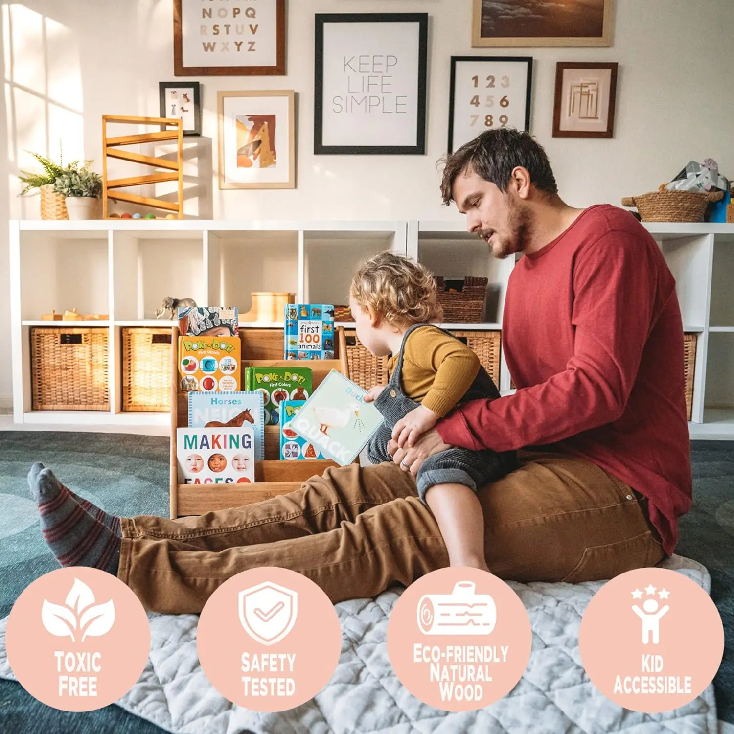 Forward-Facing Toddler Bookshelf - Montessori Book Display Rack for Kids, Encourages Early Reading & Independence