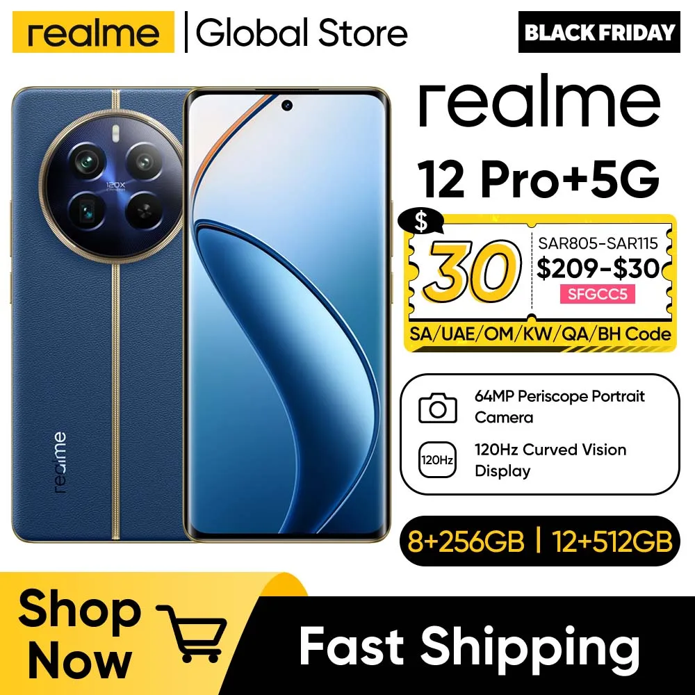 realme 12 Pro+ 5G Smartphone 64MP Periscope Portrait Camera 120Hz Curved Vision Display Snapdragon 7s Gen 2 Chipset