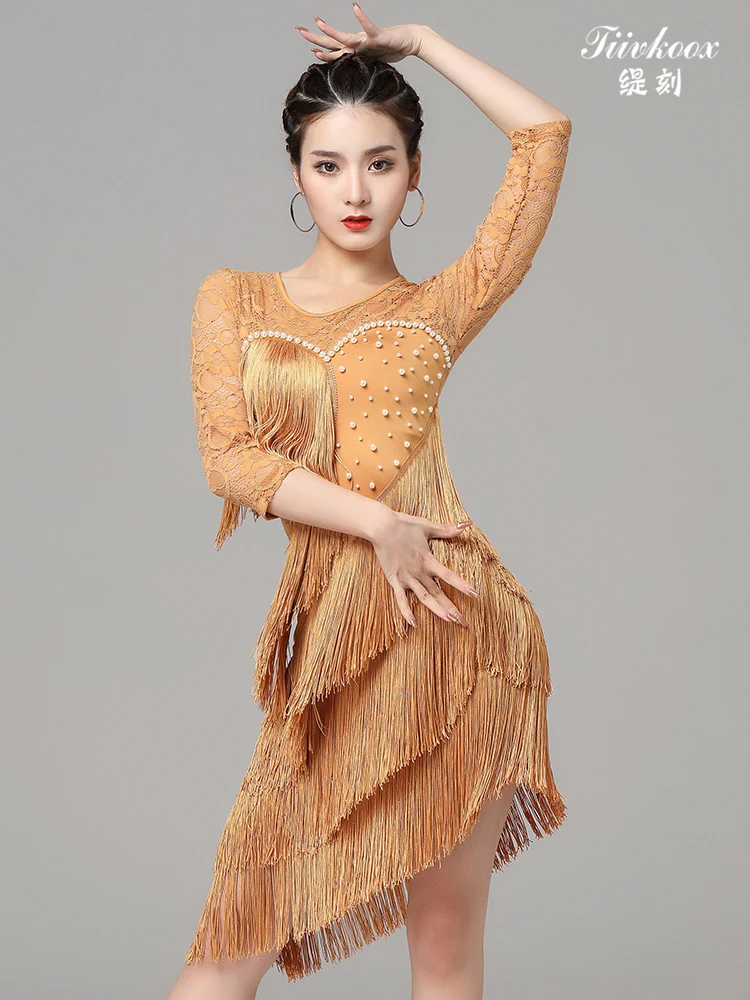 

X2121 Latin Dance Dress Performance Dress Women's Professional Competition Costumes Dancing Tassel Dress Fringe Skirt