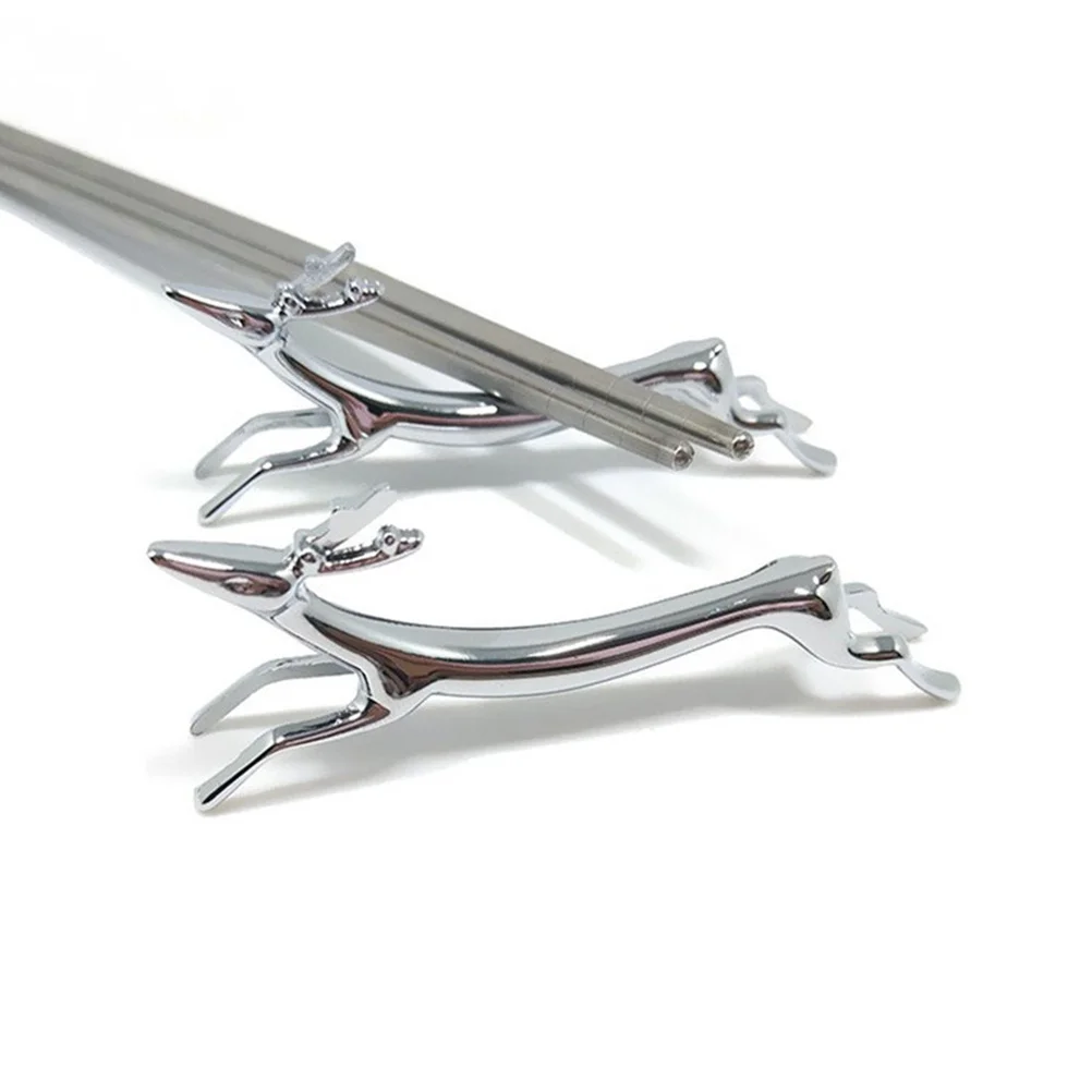 

Zinc Alloy Chopsticks Holder Deer Design Tableware Rest Fork Spoon Stand For Home Wedding Party Use Silver