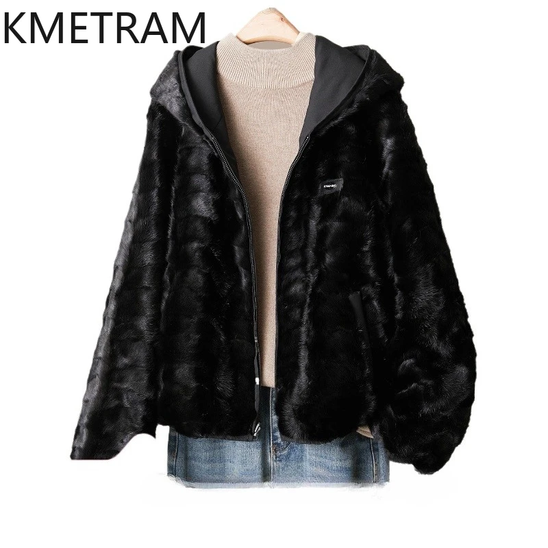 

KMETRAM Natural Mink Fur Coat Woman Short Double-Sided Hood Real Fur Coat 2025 Winter New in Outerwears Women Clothing fourrures