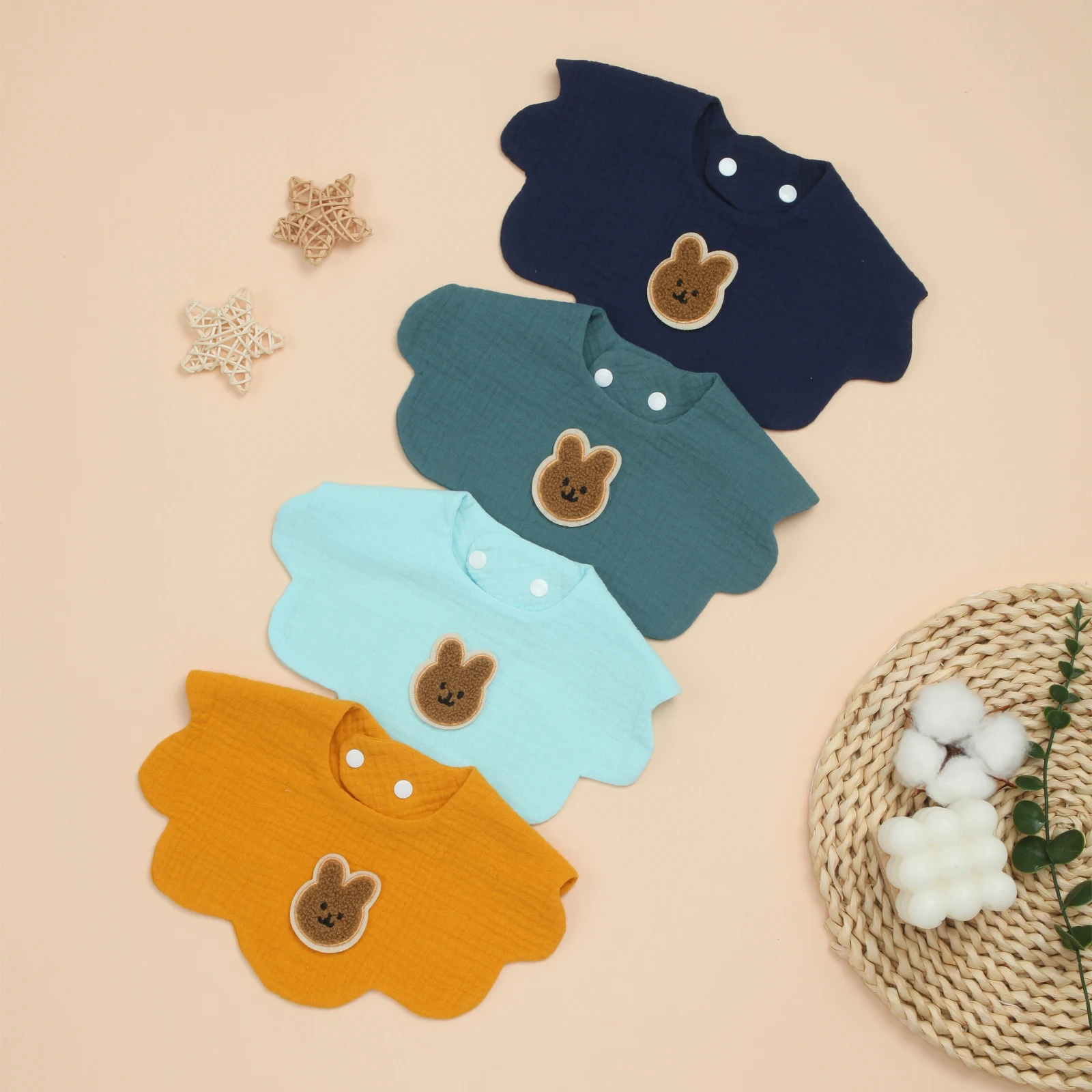 

Cute Bunny Cotton Baby Bibs Soft Absorbent Unisex Bib for Drooling, Teething, Feeding, 4 Pack