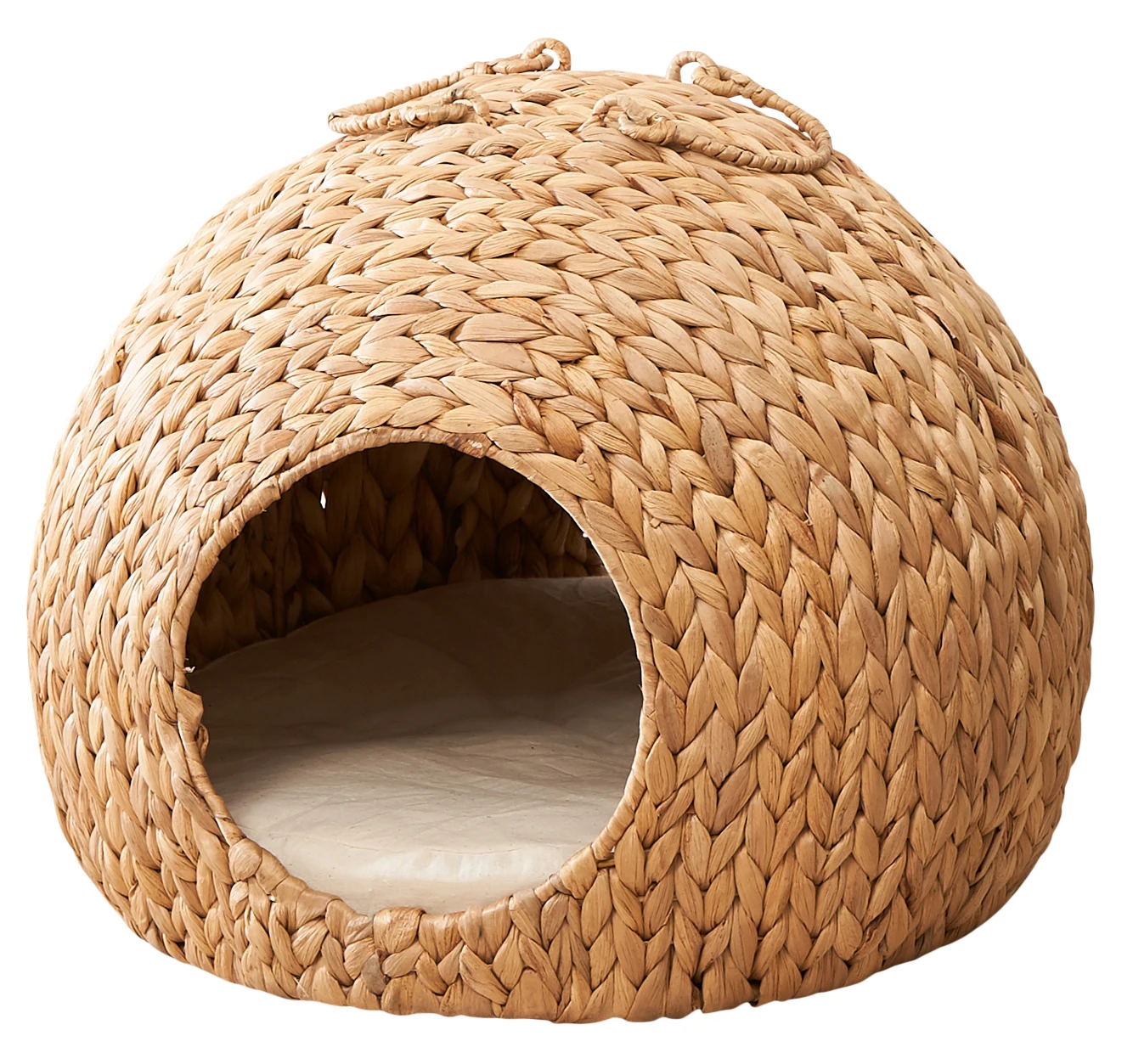 Gertrude Water Hyacinth Woven Wicker Round Cat Bed Cave with Handles - 18