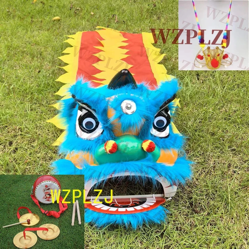 12 inch Lion Dance Costume Cartoon Crown Drum Gong cymbals 3-5 Age Boy Girl Child Play Parade Stage Outdoor Sports Toys  Games