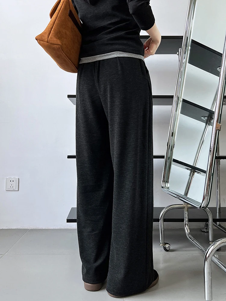 [EAM] Gray Soft Casual T-shirt Wide Leg Pants Three  Piece Suit New Hooded Long Sleeve Women Fashion Spring Autumn 2024 1DH6649