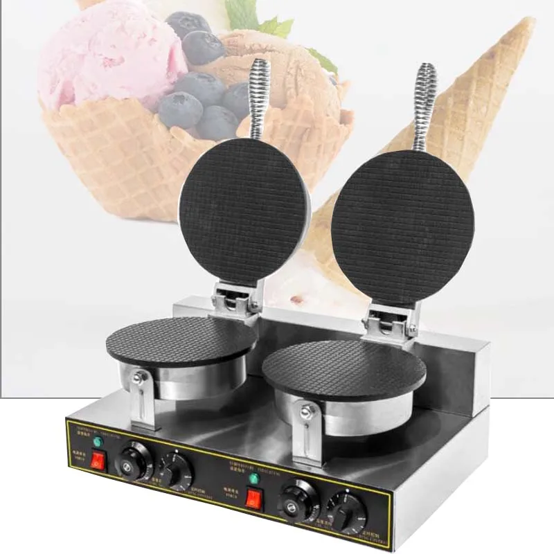 

Commercial Double Head Electric Nonstick Regular Ice Cream Waffle Cone Maker Baker Machine