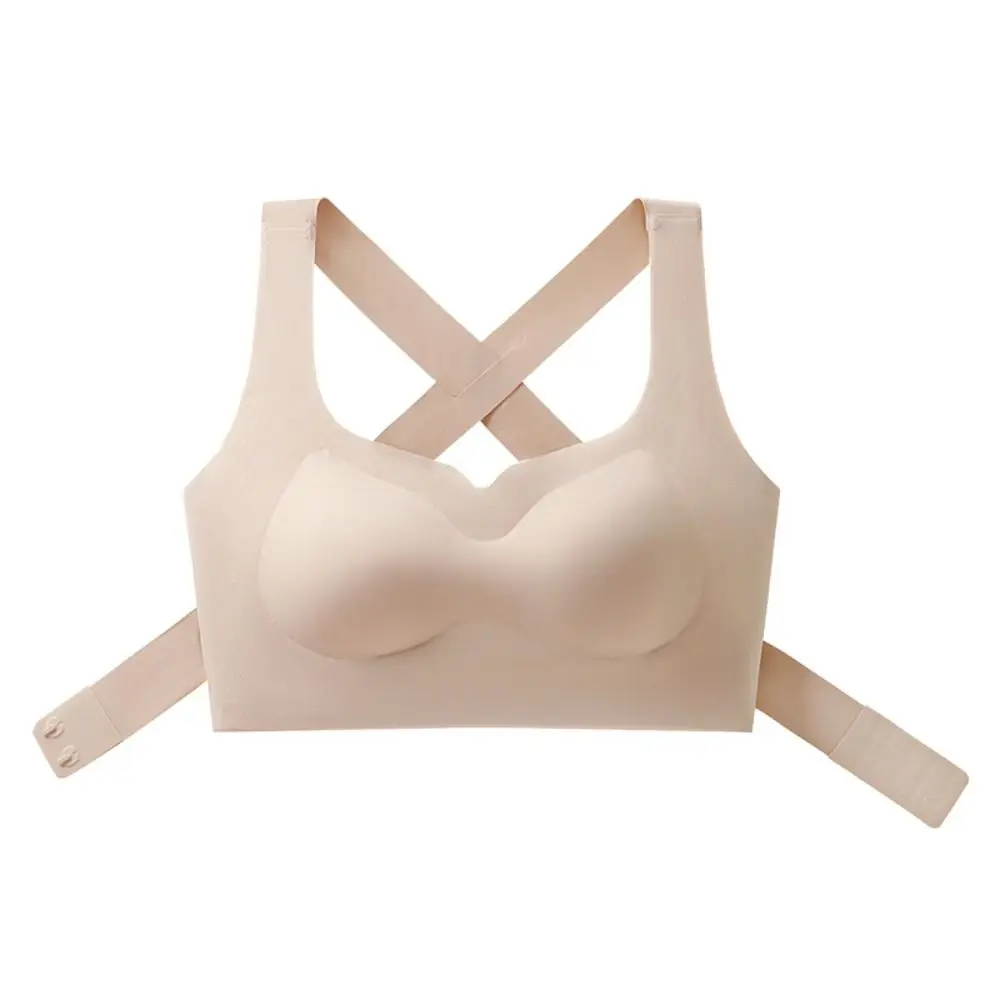Sujetadores sin costuras 2 en 1 para mujer, Corrector de postura de espalda ajustable, ropa interior inalámbrica, espalda cruzada, sujetador antiflacidez de Color sólido