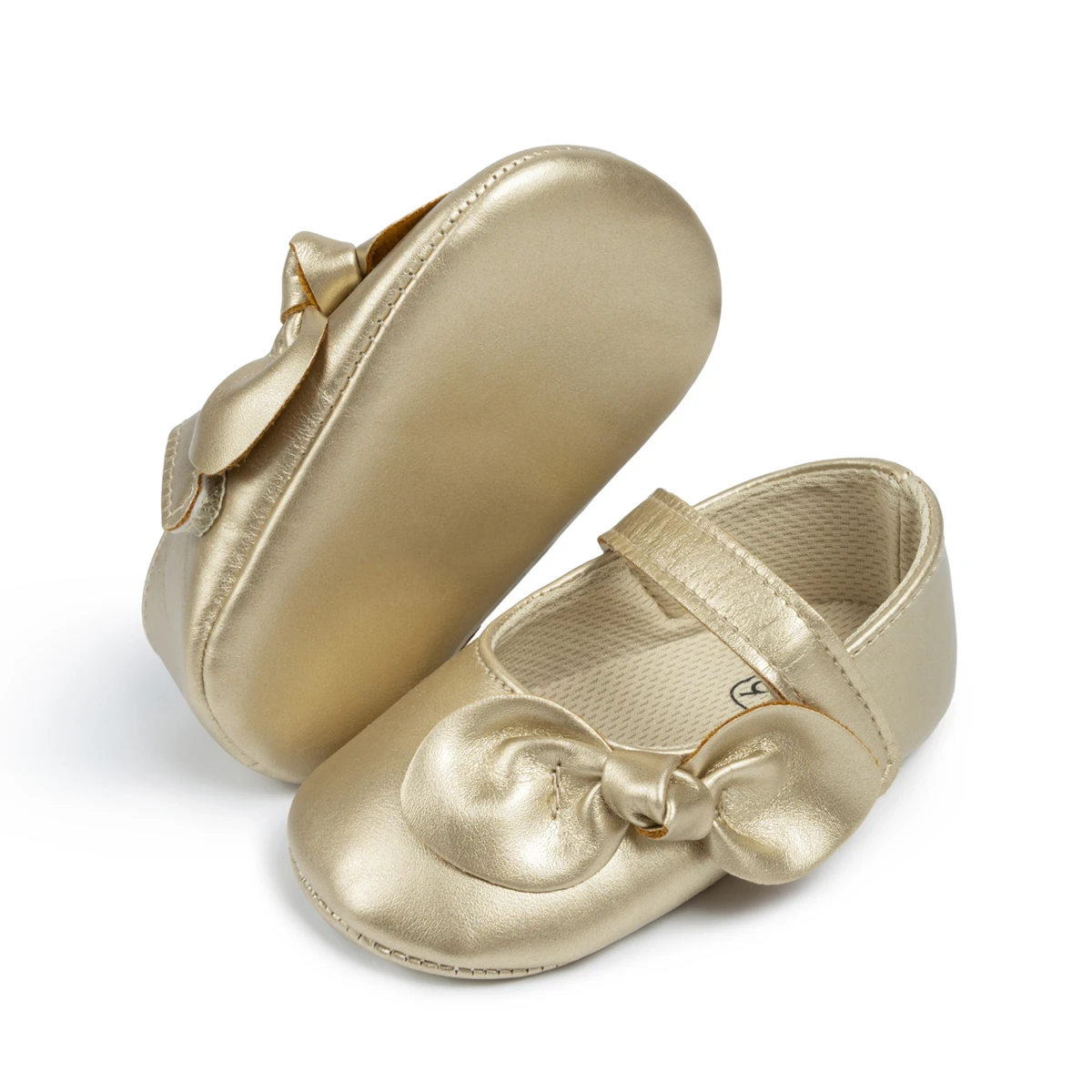 KIDSUN-Bowknot PU Flats de couro para bebê, sapatos para festa de casamento, antiderrapantes, sapatos para crianças, solas macias