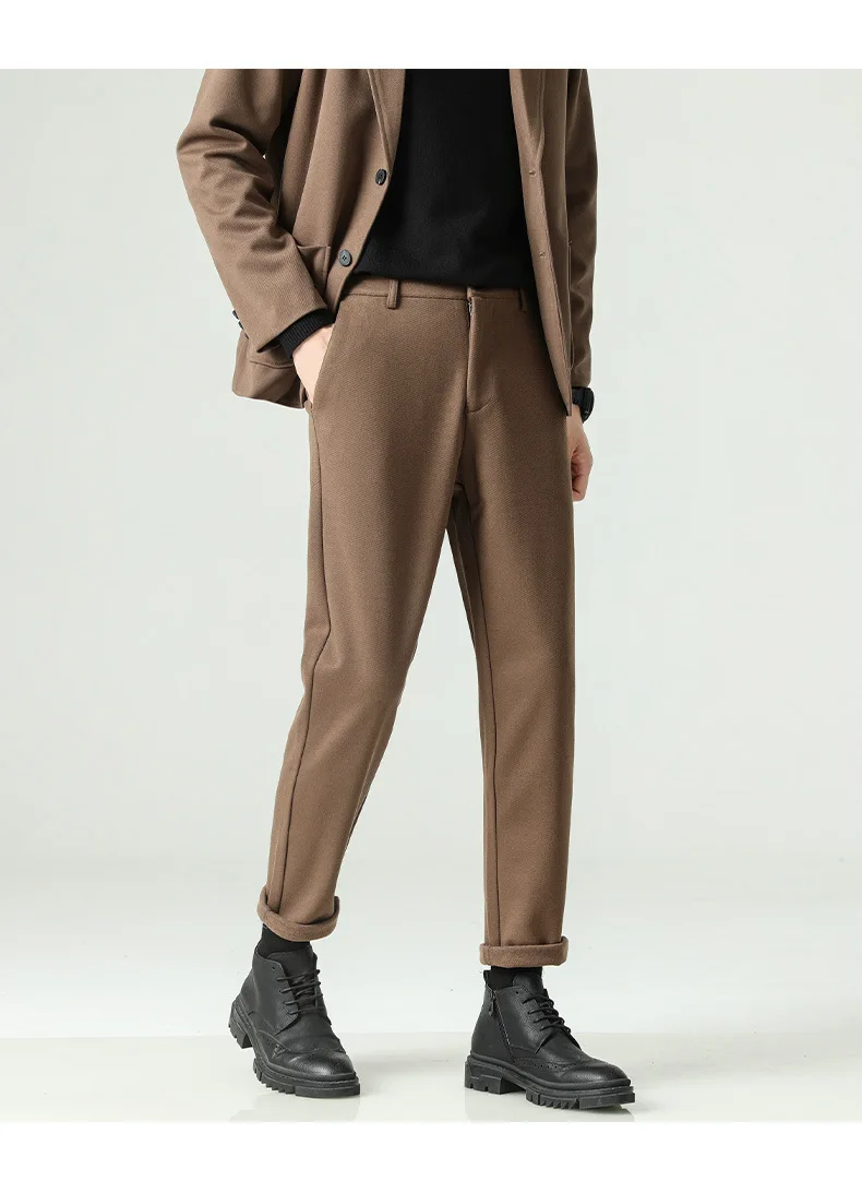 Wool Suit Pants Men's Autumn Winter Trend Hundred Slim Straight Casual Nine-minute Trousers Business Casual