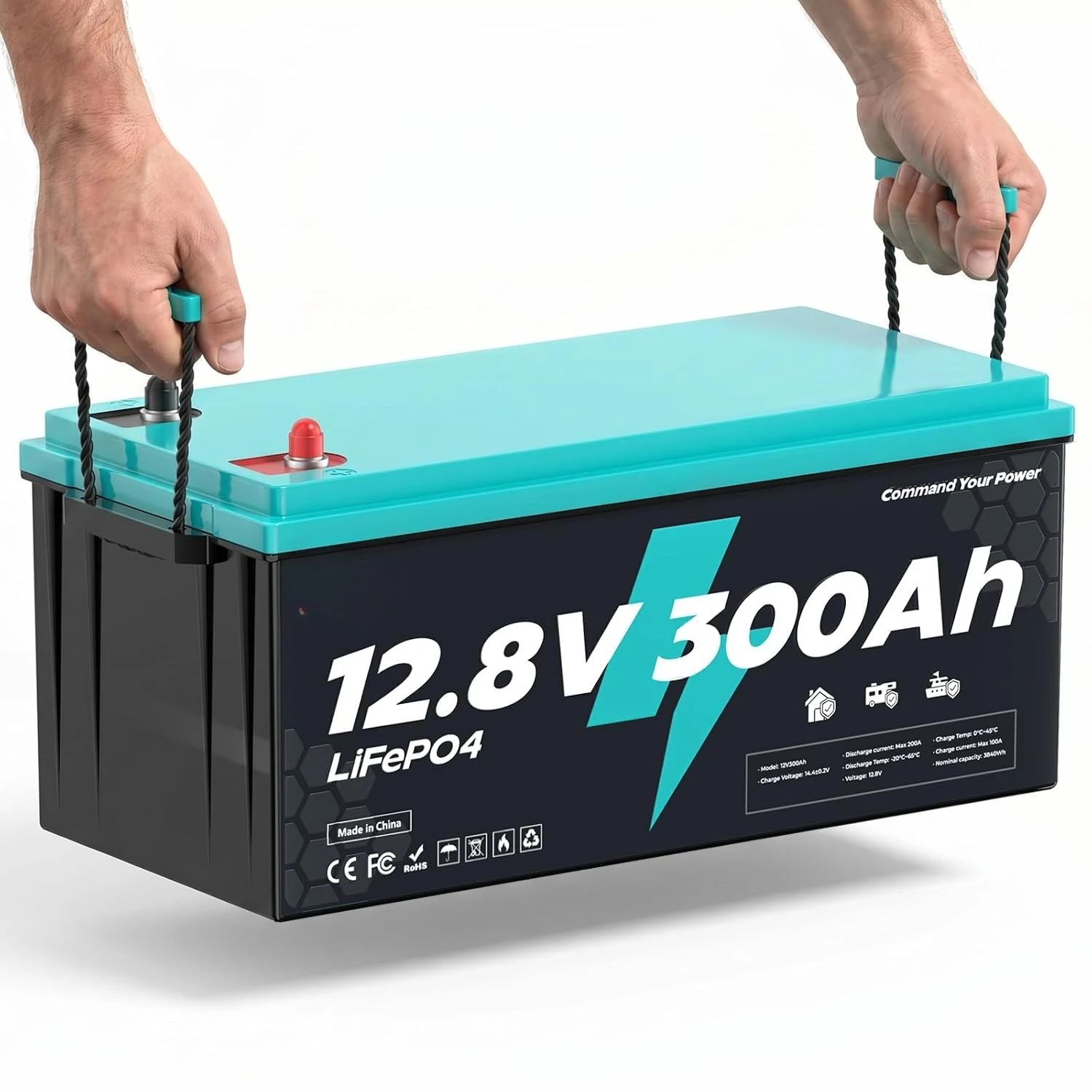 12V 300Ah LiFePO4 Battery, 3840Wh Deep Cycle Lithium Battery, 200A BMS, 15000+ Cycles, Low-Temp Cutoff Protection,, Customized