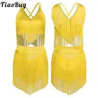Traje de baile latino Samba para mujer, Top corto sin mangas con flecos y falda con borlas escalonadas, vestidos de actuación de Salsa Chacha Tango