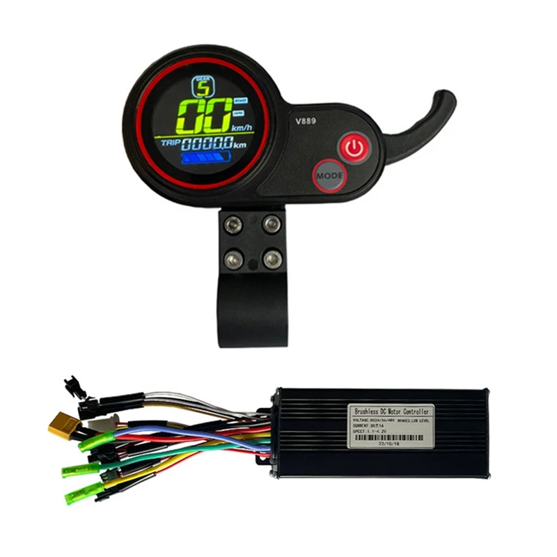 1 pz Ebike Controller 36V/48V 750W 1000W 30A Brushless con V889 LCD Display a colori strumento regolatore di velocità del motore