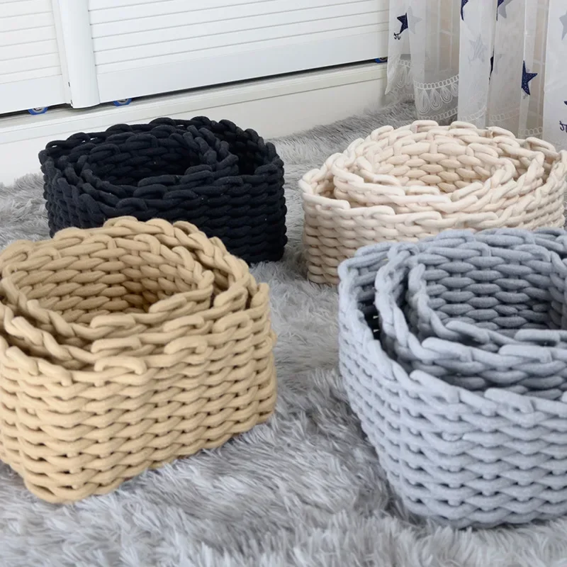 1PC Nordic Hand-woven Thick Cotton Rope Storage Box Baby Toy Snacks Keys Cloth Sundries Storages Basket Desktop Organizer