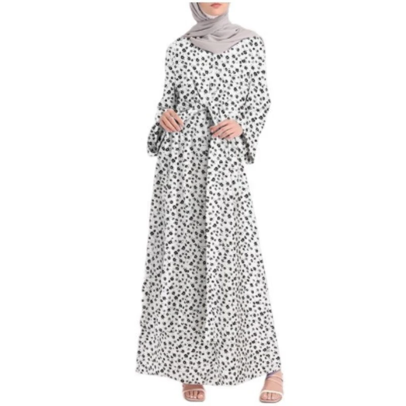 2022 Middle East Muslim Dress Robe Arab Turkey Dubai Fashion Solid Color Elegant Simple Print Dress Robe Abaya Moroccan Kaftan