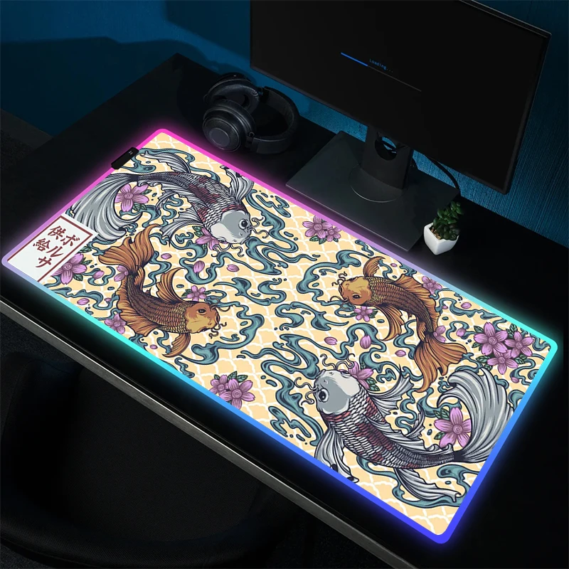 Коврик для мыши Koi Taichi, нескользящий RGB коврик для мыши, игровой резиновый Настольный коврик для детской мыши, коврик для компьютерной клавиатуры с принтом HD