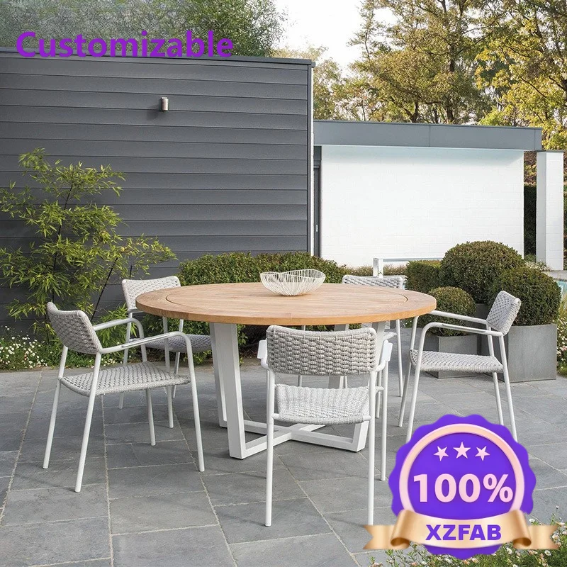 Factory Direct 2026 Nordic outdoor table and chair combination open-air villa garden hotel rattan chair five-piece teak outdoor
