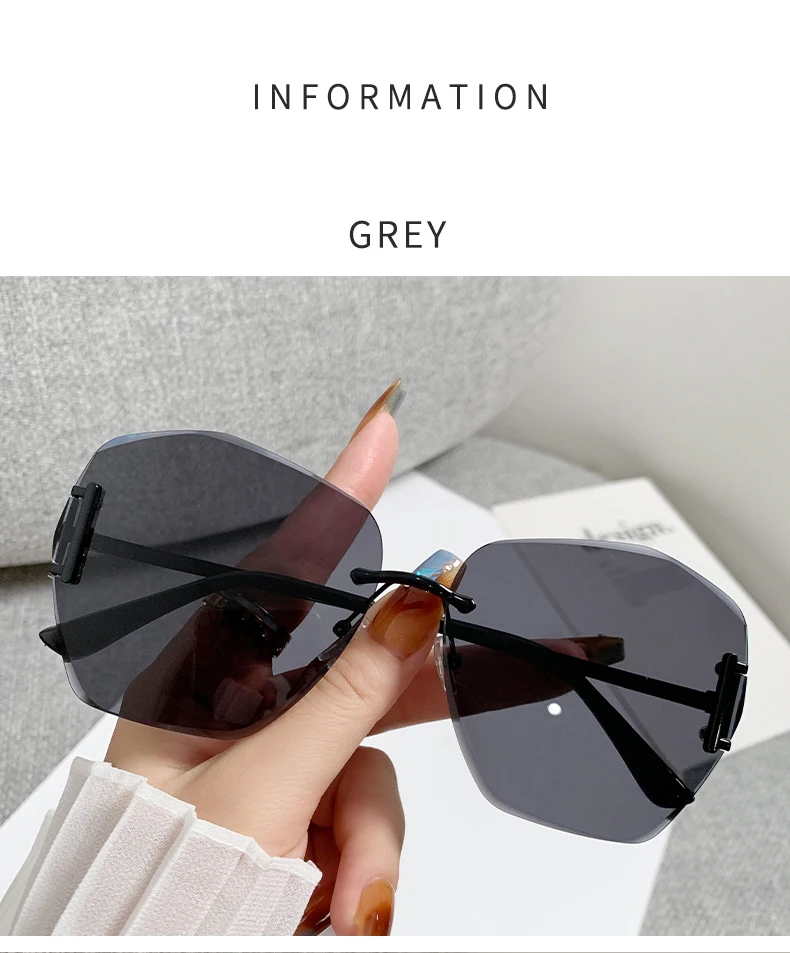 Hochwertige rahmenlose Sonnenbrille in neuer Farbverlauf, polygonale Damenbrille mit großem Rahmen 90252 – Detail 8