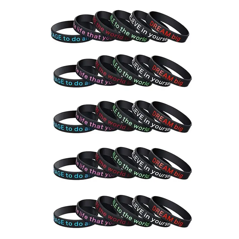 REST 30 Pieces Motivational Bracelets Set Motivational Silicone Bracelets for Men and Women Black
