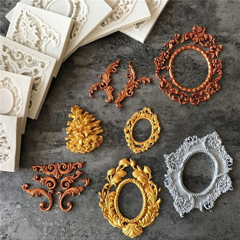 European Vintage Baroque Relief Silicone Fondant Lace Mold Gumpaste Chocolate Clay Candy Moulds Cake Border Decorating Tools