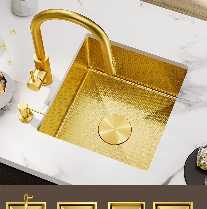 Sus304 раковина из нержавеющей стали, бытовая маленькая раковина с одним слотом, золотая 3830