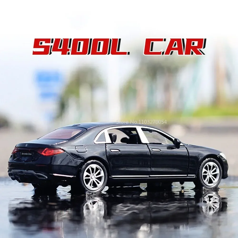 1:32 Scale Benz S400L Alloy Diecast Car Model Toy 6 Doors Opend with Sound Light Pull Back Miniature Toys Boys Collection Gifts