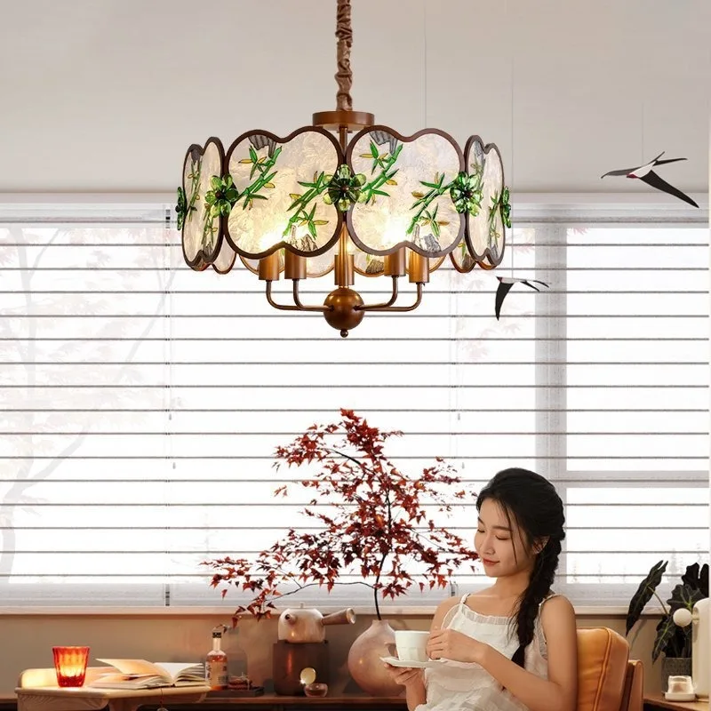 Mid Century Vintage New Chinese Zen Song Dynasty Enamel LED Pendant Light Living Room Lobby Bedroom Study Home Decor Novelty New