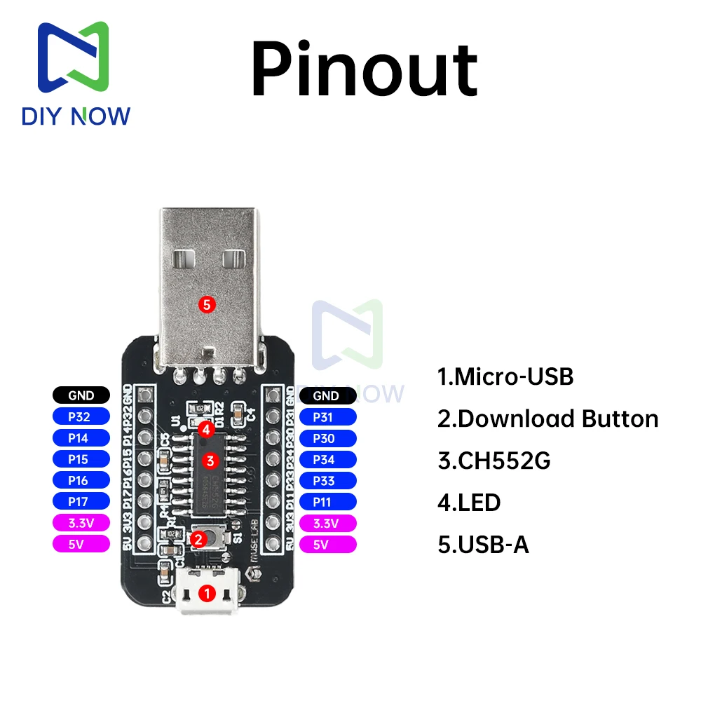CH552 Development Board Ch552G Chip 51 Microcontroller Core Board Micro USB, Type-C, USB-A interface FOR Linux Windows
