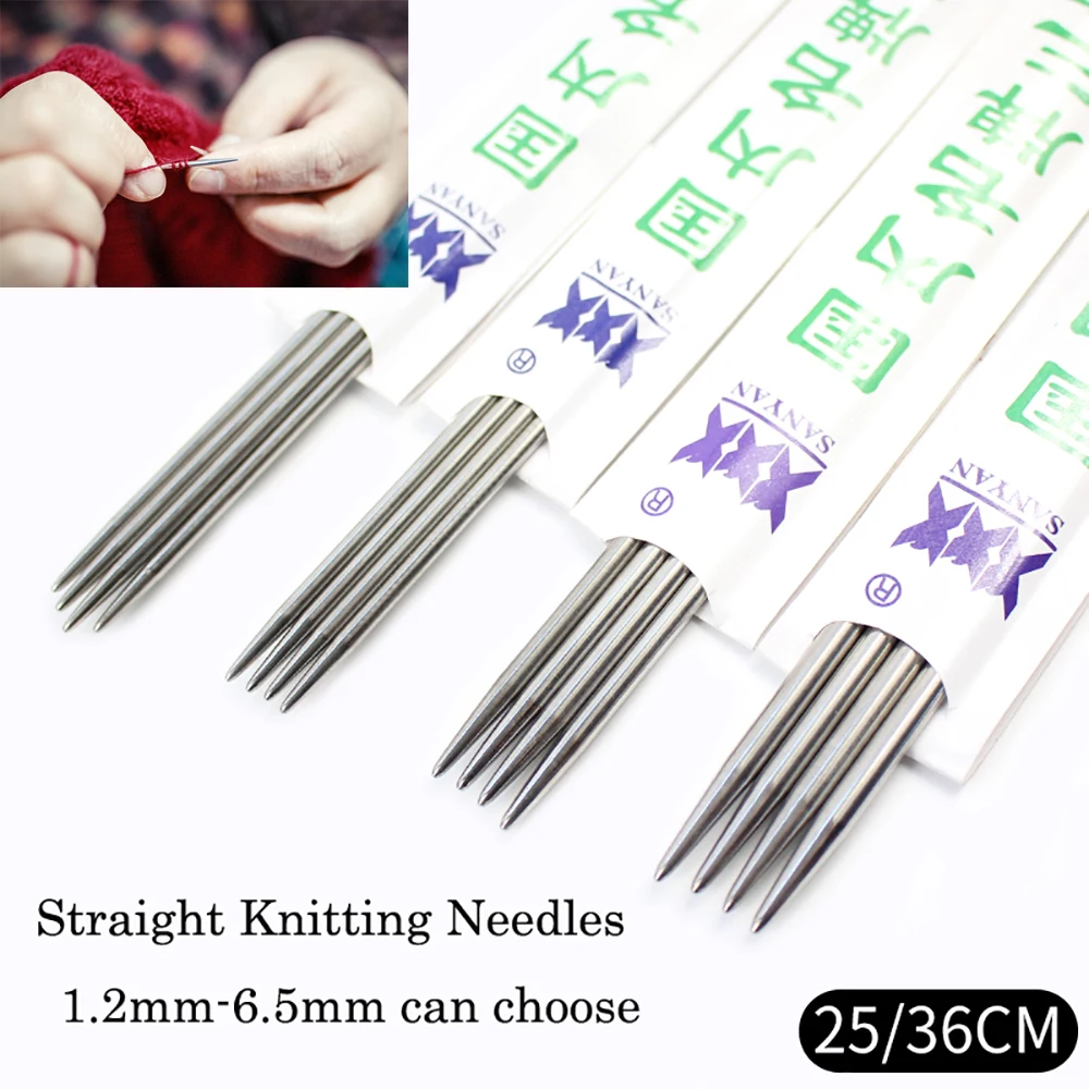 4pc/Set Hand Weave Sweaters Knitting Needles 25cm/36cm Stainless Steel Crochet Hook Metal Straight Knitting Needle Size1.2-6.5mm