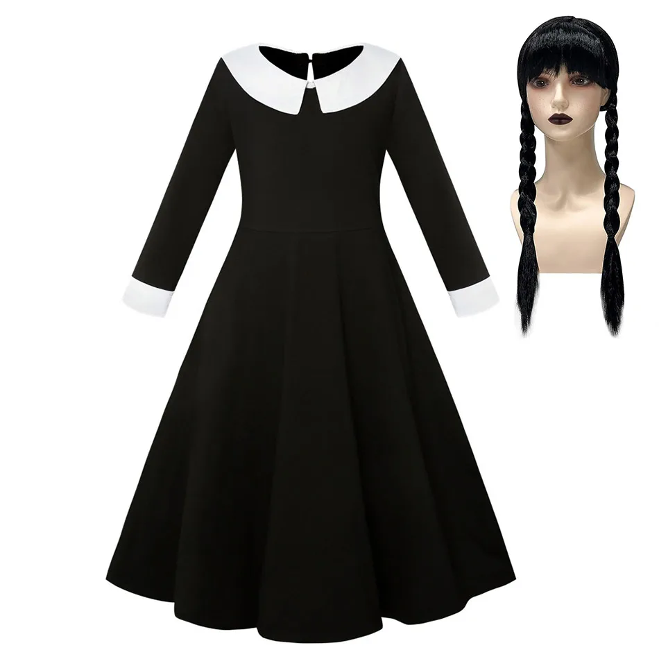 Girls Wedneday Black Gown Vestidos Halloween Cosplay Toddler Youth Gothic Party Dress 3 4 6 8 10 12 Yrs TV Role Costume