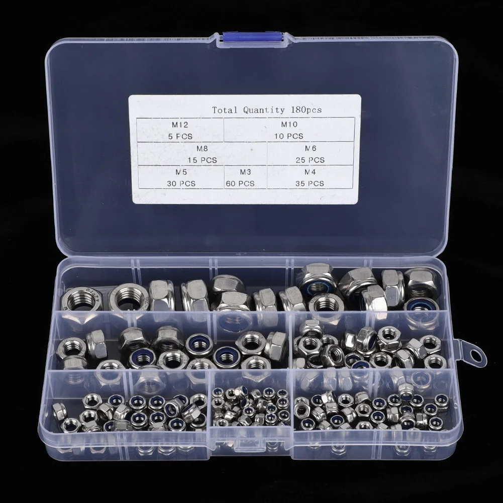 304 Stainless Steel Self Locking Nuts M3 M4 M5 M6 M8 M10 M12 Hex Nuts Fasteners Kit