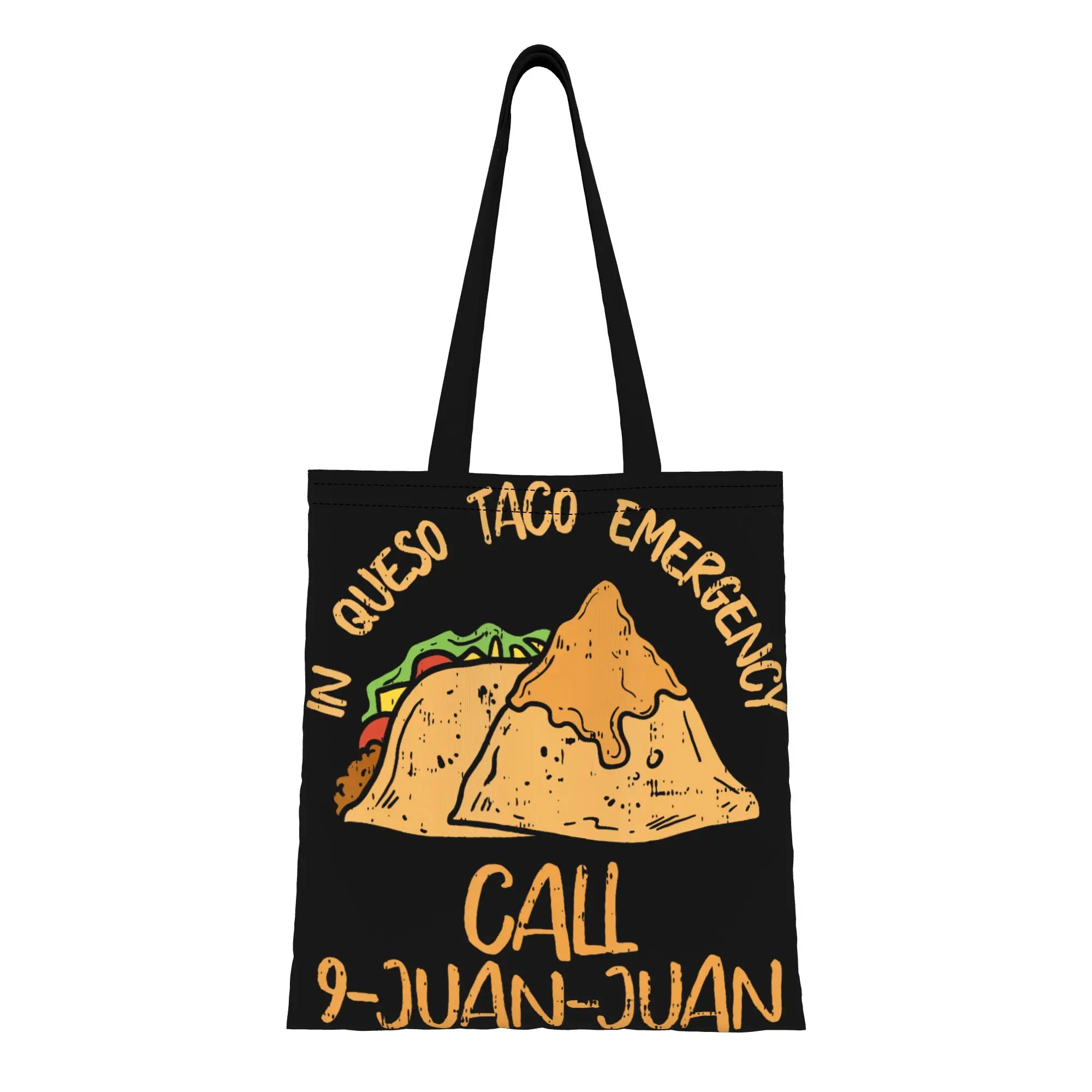 1PC Large Capacity  Taco Call 9 Juan Mexican Cinco De Mayo Canvas Tote Bag Foldable Chic Pattern No Closed Design