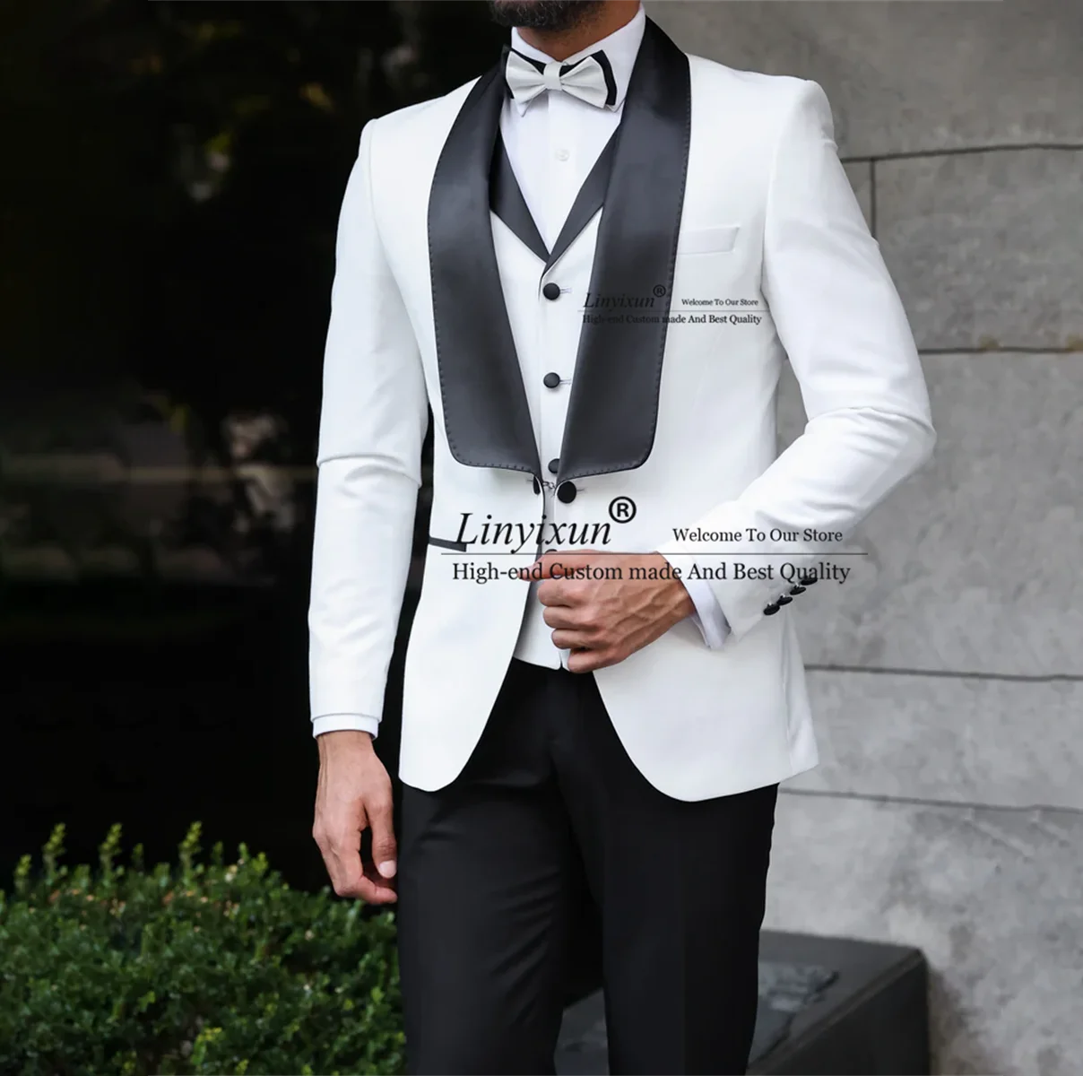 

Hondsome Men Suits Shawl Lapel Wedding Groom Tuxedo Slim Fit Formal Business Blazer Hombre Banquet 3 Piece Sets Costume Homme