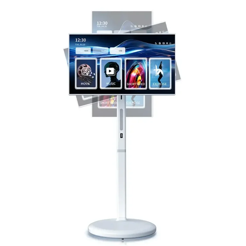 

Interactive 32 Inch Potable Smart Floor Standing Mini TV Follow by Me with Battery 7800Mah Mobile Tablet Touch Screen