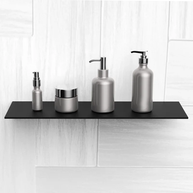 

Floating Wall Shelf Shower Shampoo Holder Stainless Aluminum Organizer Storage Rack Kitchen Bathroom Accessories European Black