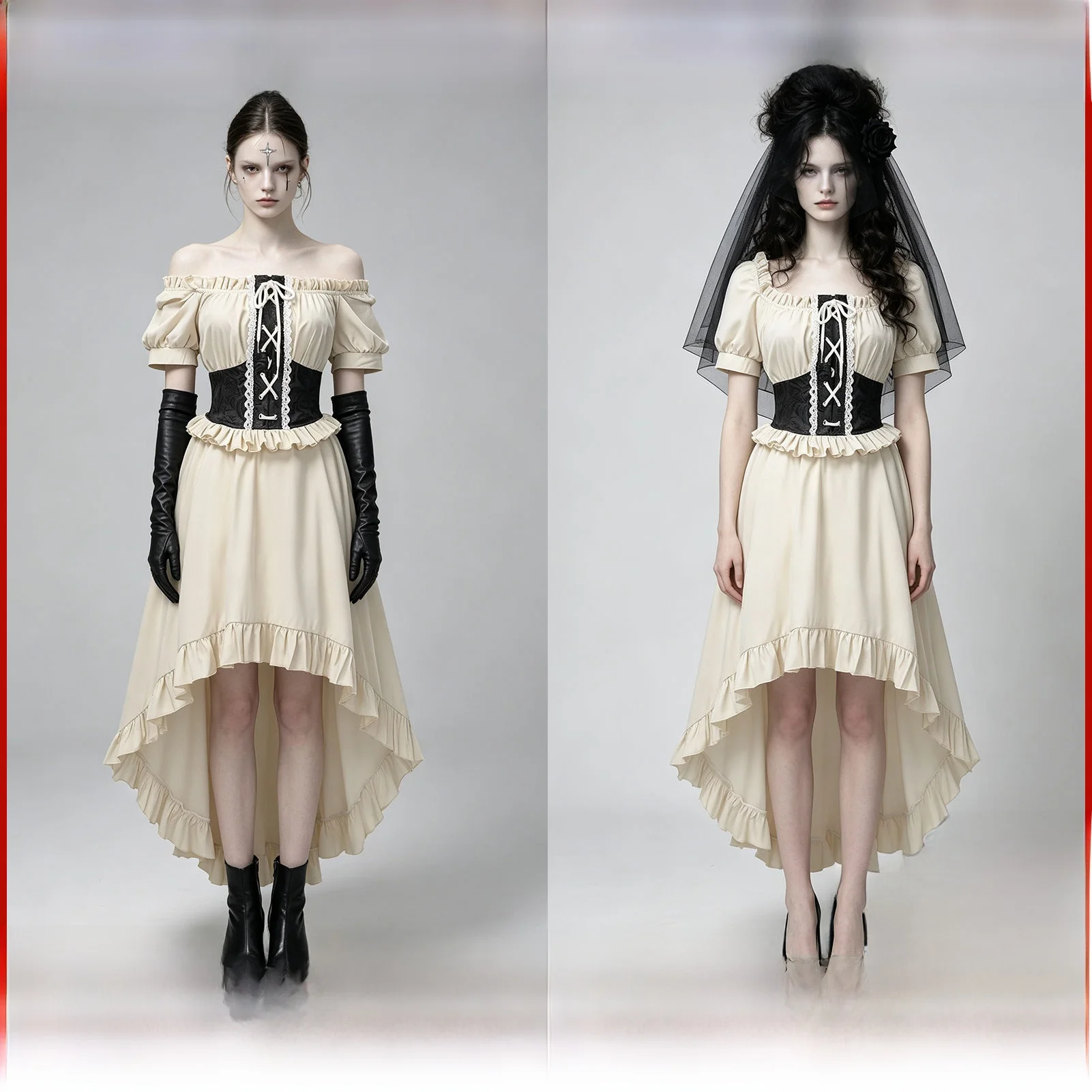 Casual Off-Shoulder Short-Sleeve Dress Showtime New Cross-Border Style Pleated Skirt Set Ethnic Stage Costume Winter Collection
