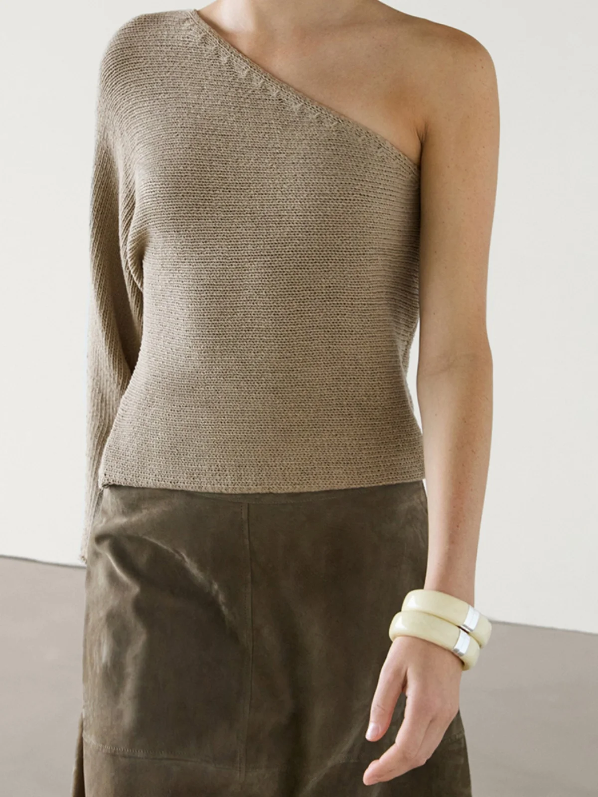 

mat Cool Cotton Asymmetrical Design oulder Bared Knitwear Women's Straight Tube Long Sve Regular Length Overhead