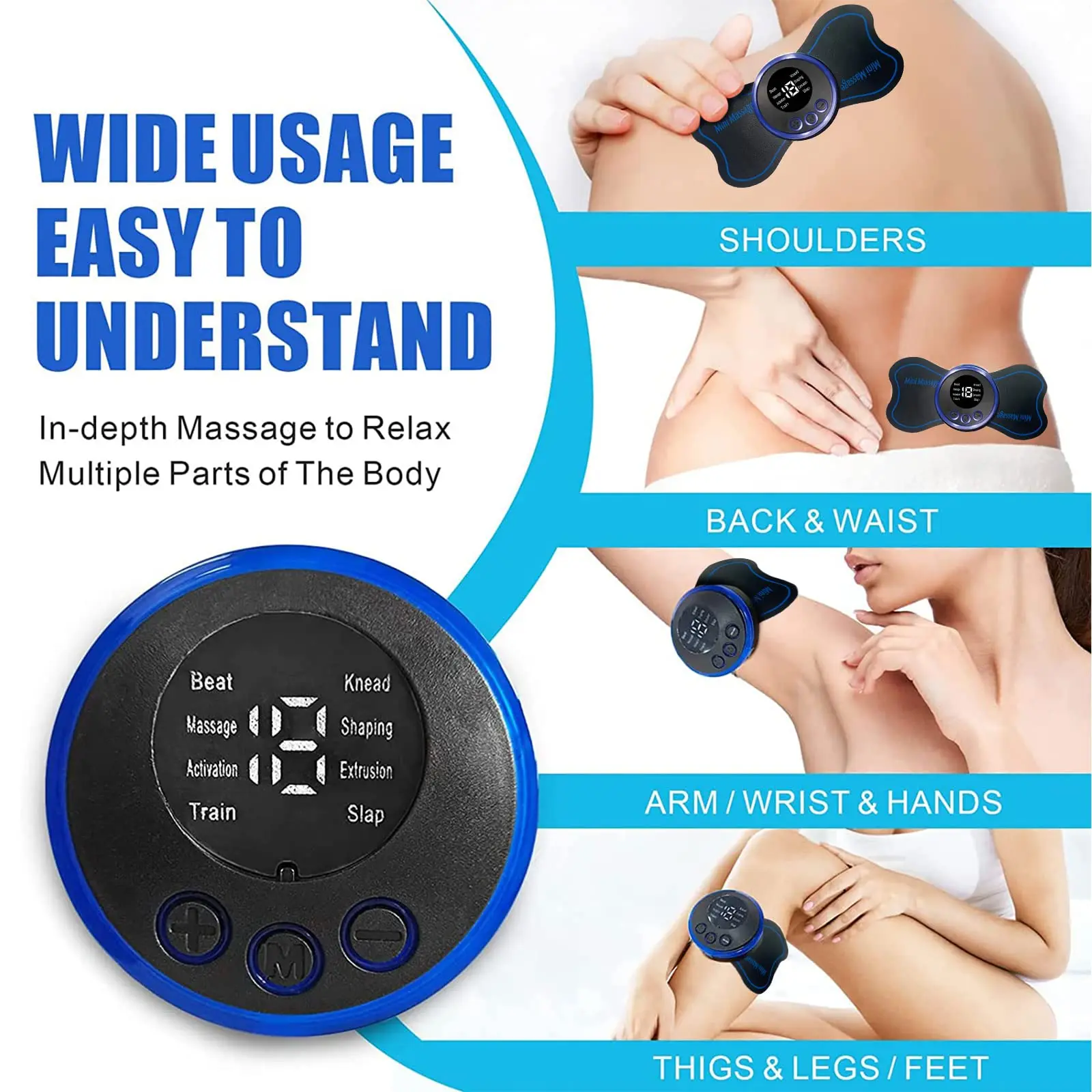 EMS Neck Massage Body Massager Patch Portable Mini Massager for Neck Back Waist Arms Legs Aches 8 Mode Pulse Muscle Stimulator