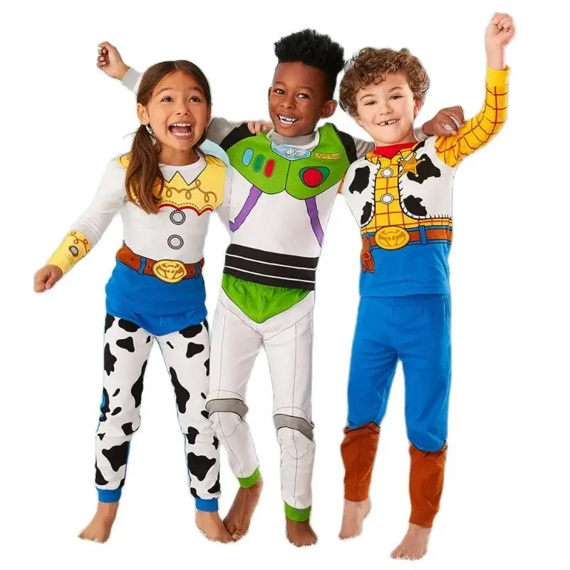 Halloween Children Anime Cartoon Woody And Buzz Lightyear Cosplay Costum Boy Girl Sweatshirt And Pants Baby Pajama Set 2-piece