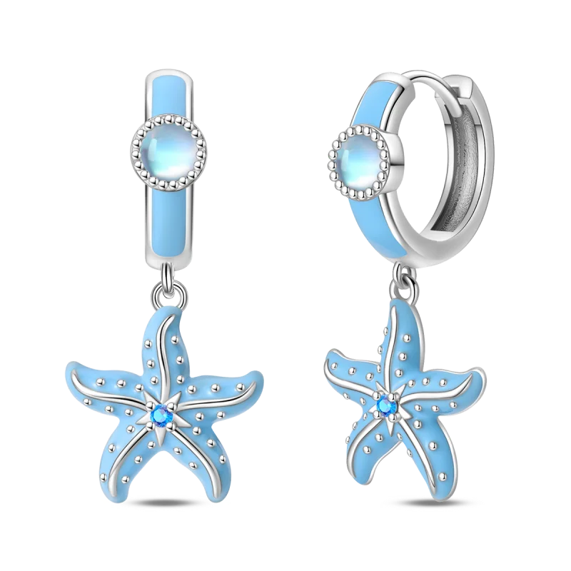 Modische 925 Sterling Silber Blaue Seestern-Creolen Funkelnde CZ Zirkon Ohrringe für Geburtstagsgeschenke