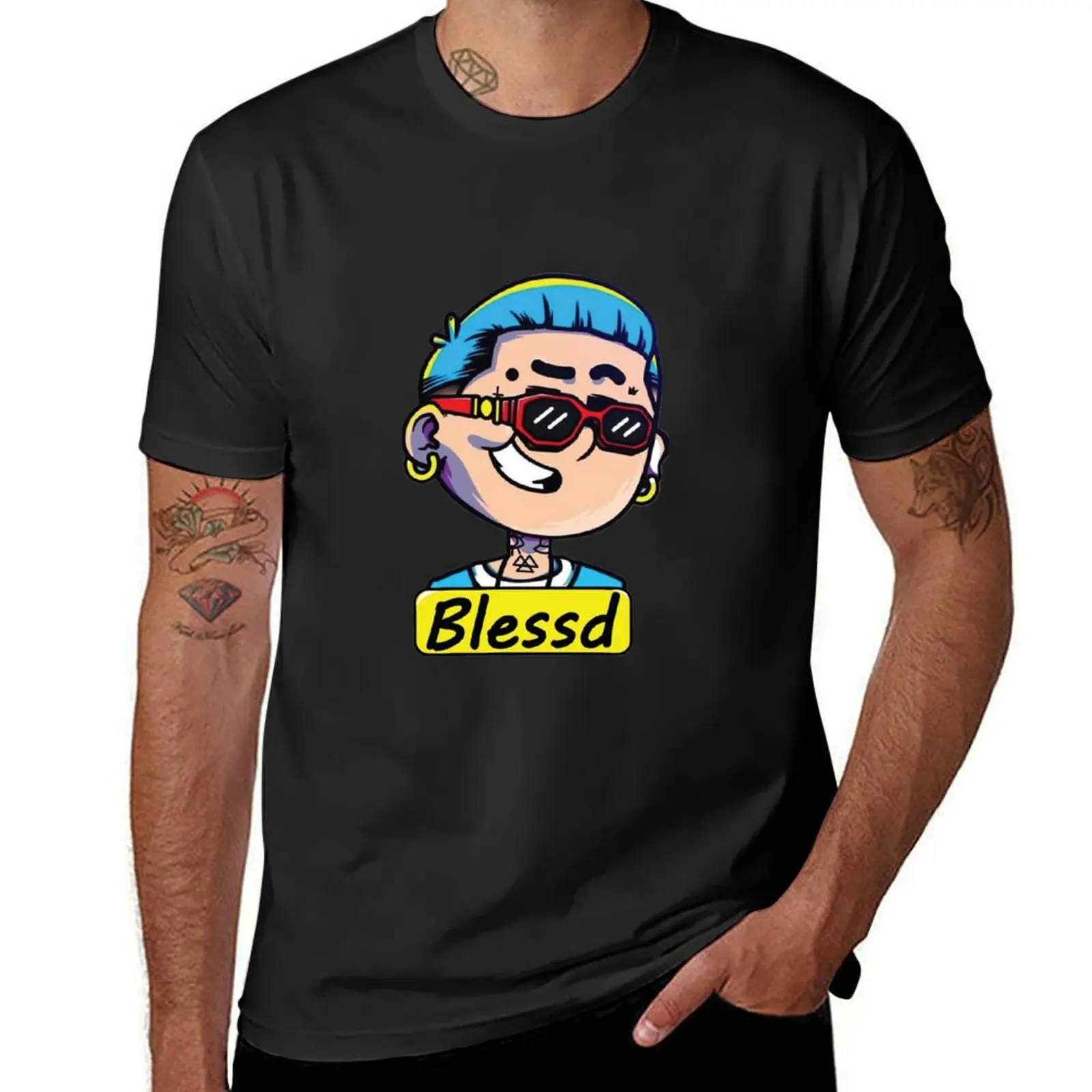 

Blessed the blessed illustration, drawing, character, blessd T-Shirt Funny t-shirt blue archive mens white t shirts
