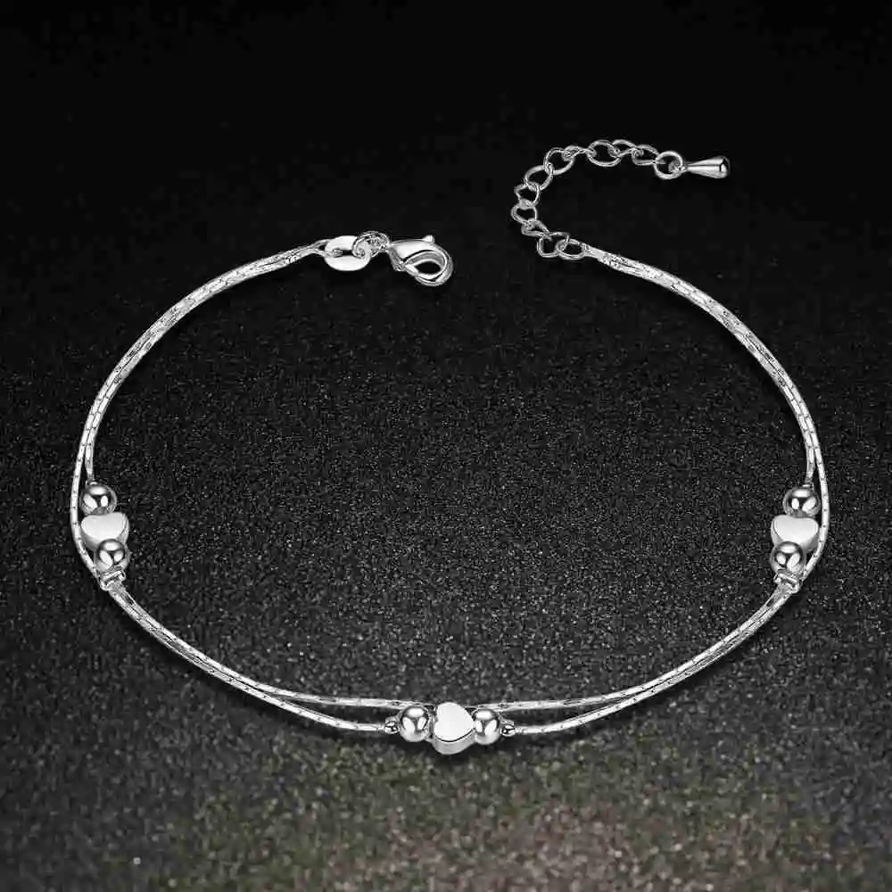 HOT Heart Anklet 925 Sterling Silver Women Girl Lover Barefoot Anklet Fashion Foot Chain Jewelry