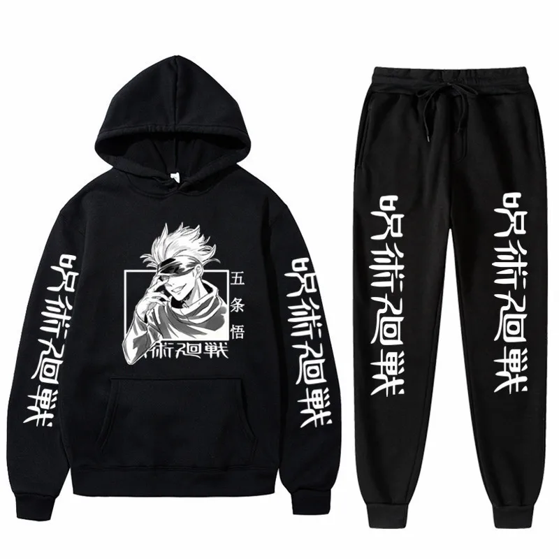 2pcs Jujutsu Kaisen Anime Print Sweatshirts Hoodie Pria Celana Harajuku Pakaian Musim Gugur Streetwear Yuji Itadori Hoodie hadiah