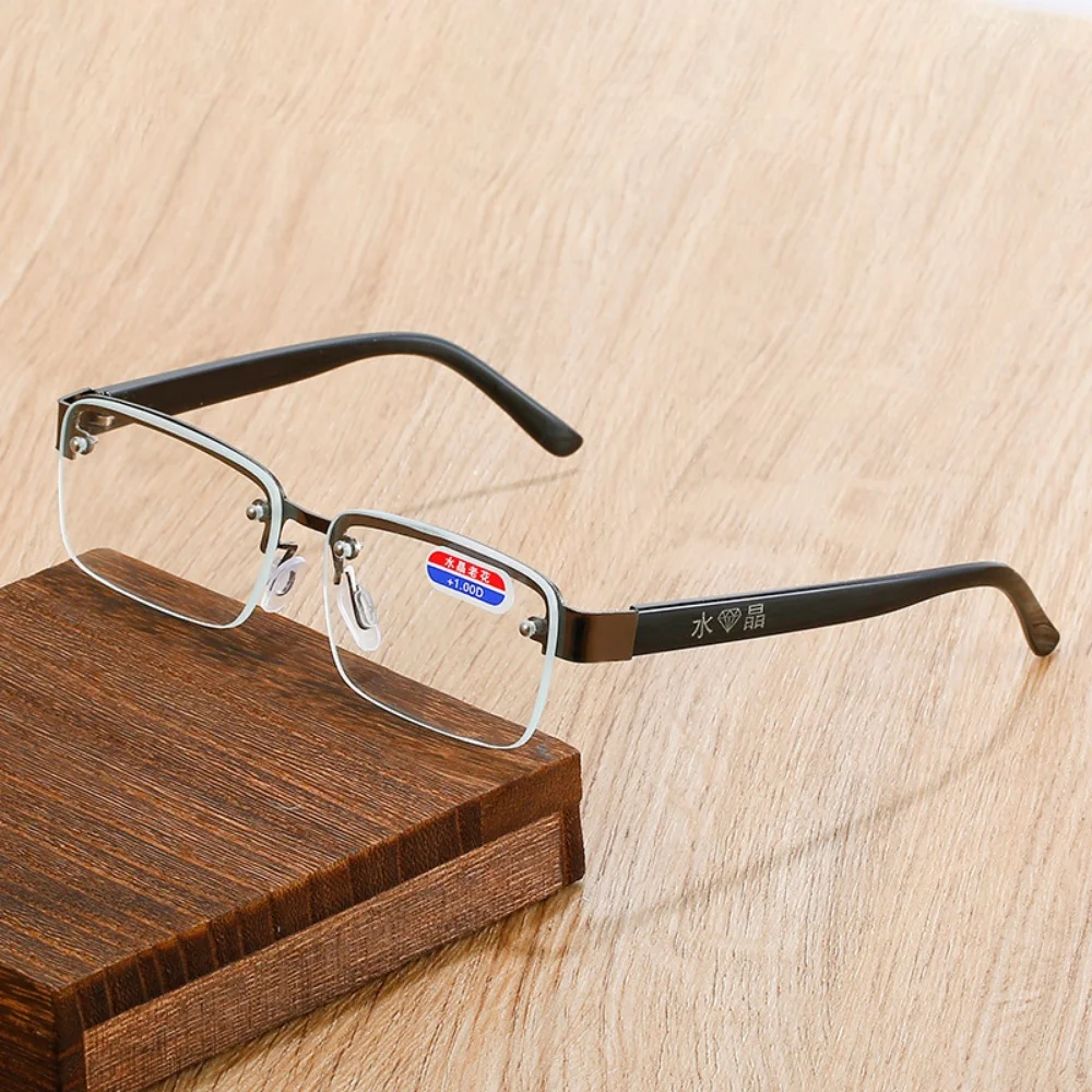 High-quality Half-frame Reading Glasses for Mens Natural Original Stone Presbyopia Glasses Diopter +1.0 to +4.0