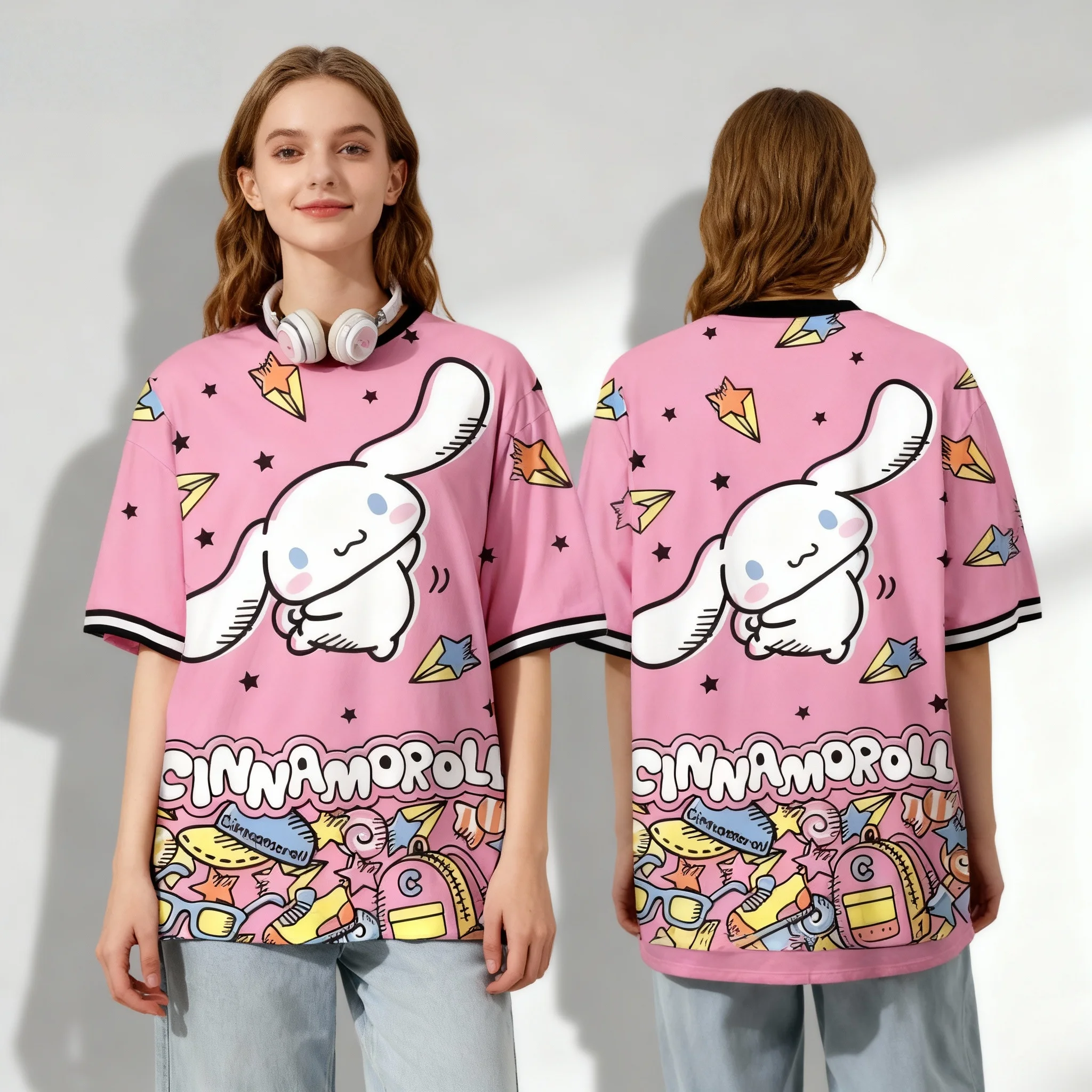 Sanrio Hello Kitty Elemental Ball Wear T-shirt estiva dolce e fresca T-shirt sportiva casual per adulti oversize da donna e da uomo