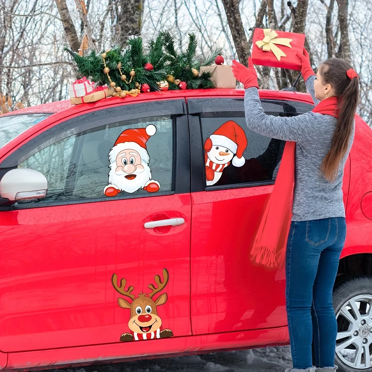 Christmas Santa Claus Reindeer Vinyl Car Sticker Waterproof Decal for Auto Window Body Motorcycle Laptop Glass Wall Decor