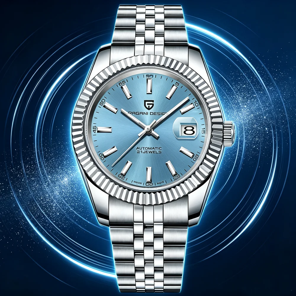 Pagani Design Men's Automatic Watch Luxury Sapphire Glass 100M Waterproof Stainless Steel Date Display Business Mechanical Watch